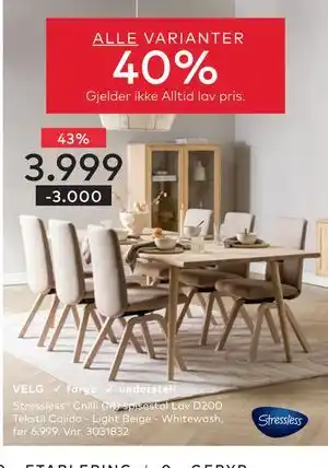 Stressless Chilli (M) spisestol Lav D200 Tekstil Calido