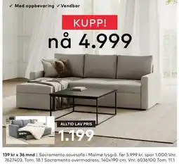 Skeidar Sacramento sovesofa tilbud