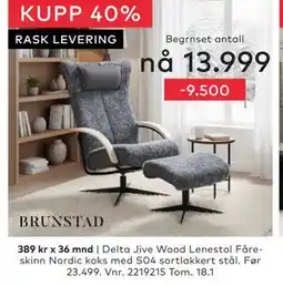 Skeidar Delta Jive Wood Lenestol Fåreskinn Nordic koks tilbud