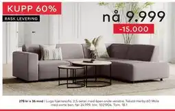 Skeidar Lugo hjørnesofa. 2,5-seter med åpen ende venstre tilbud