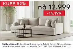 Skeidar Rossi Lux 3-seter sofa tilbud