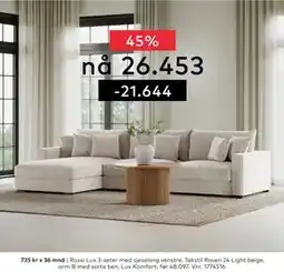 Skeidar Rossi Lux 3-seter med sjeselong venstre tilbud