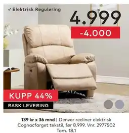 Skeidar Denver recliner elektrisk tilbud