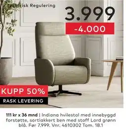 Skeidar Indiana hvilestol tilbud