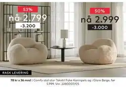 Skeidar Comfy stol stor Tekstil Fake Kaninpels og i Glore Beige tilbud