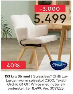 Skeidar Stressless Chilli Lav Large m/arm spisestol D200 tilbud