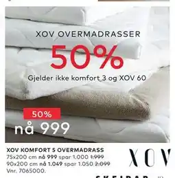 Skeidar XOV KOMFORT 5 OVERMADRASS tilbud