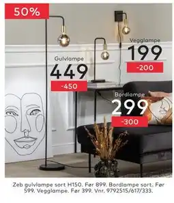 Skeidar Zeb gulvlampe sort H150 tilbud