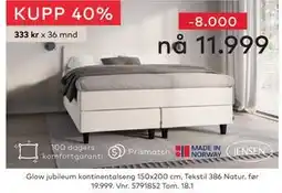 Skeidar Glow jubileum kontinentalseng 150x200 cm tilbud