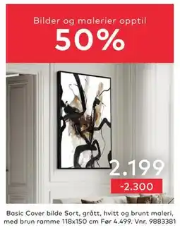 Skeidar Basic Cover bilde Sort, grått, hvitt og brunt maleri, med brun ramme tilbud