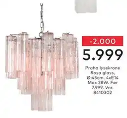 Skeidar Praha lysekrone Rosa glass tilbud