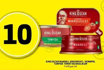 Bunnpris King oscar makrell grovrevet,- skinnfri, tunfisk tomat og basilikum tilbud