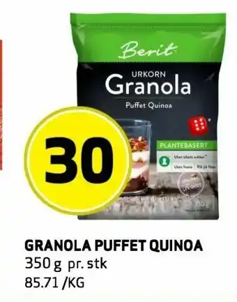 Bunnpris Granola puffet quinoa tilbud