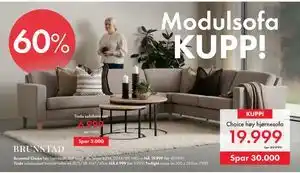 Brunstad Choice høy hjørnesofa stoff Saga