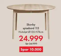 Fagmøbler Hvitoljet Ø130 H74cm tilbud