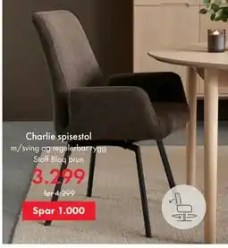 Fagmøbler Charlie spisestol tilbud