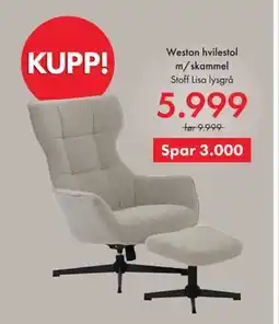 Fagmøbler Weston hvilestol m/skammel tilbud