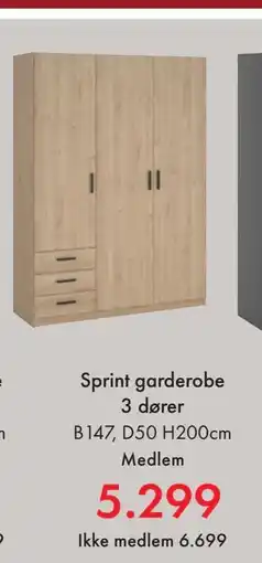 Fagmøbler Sprint garderobe 3 dører tilbud