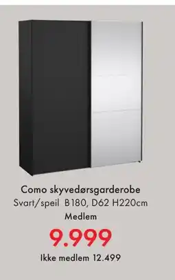 Fagmøbler Como skyvedørsgarderobe tilbud