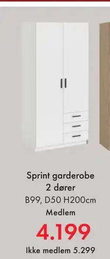 Fagmøbler Sprint garderobe 2 dører tilbud