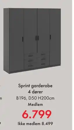 Fagmøbler Sprint garderobe 4 dører tilbud