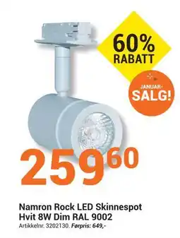 Elektroimportøren Namron Rock LED Skinnespot Hvit 8W Dim RAL 9002 tilbud