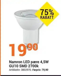 Elektroimportøren Namron LED pære 4,5W GU10 SMD 2700k tilbud