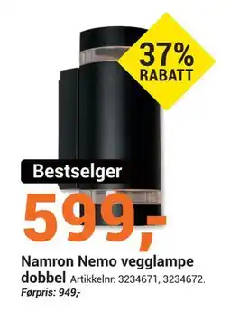 Elektroimportøren Namron Nemo vegglampe dobbel tilbud
