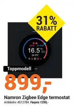 Elektroimportøren Namron Zigbee Edge termostat tilbud
