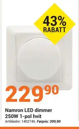 Elektroimportøren Namron LED dimmer 250W 1-pol hvit tilbud
