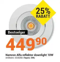 Elektroimportøren Namron Alfa reflektor downlight 10W tilbud