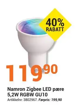 Elektroimportøren Namron Zigbee LED pære 5,2W RGBW GU10 tilbud