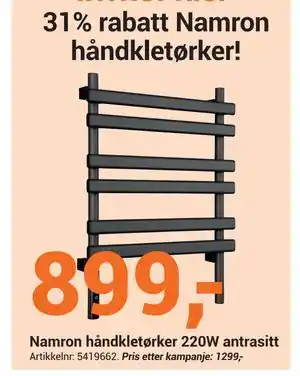 Elektroimportøren Namron håndkletørker 220W antrasitt tilbud