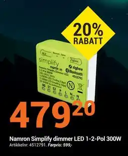 Elektroimportøren Namron Simplify dimmer LED 1-2-Pol 300W tilbud