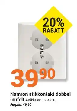 Elektroimportøren Namron stikkontakt dobbel innfelt tilbud
