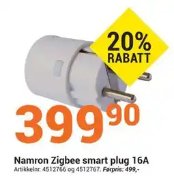 Elektroimportøren Namron Zigbee smart plug 16A tilbud