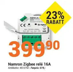 Elektroimportøren Namron Zigbee relé 16A tilbud