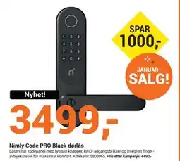 Elektroimportøren Nimly Code PRO Black dørlås tilbud
