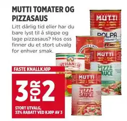 Meny MUTTI TOMATER OG PIZZASAUS tilbud