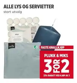 Meny ALLE LYS OG SERVIETTER tilbud