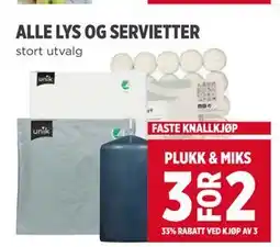 Meny ALLE LYS OG SERVIETTER tilbud