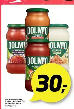Bunnpris DOLMIO ORIGINAL, GARLIC, ALFORNO OG LASAGNE CREAMY tilbud