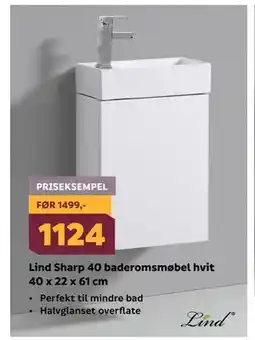 Megaflis Lind Sharp 40 baderomsmøbel hvit 40 x 22 x 61 cm tilbud