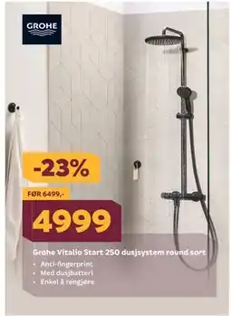Megaflis Grohe Vitalio Start 250 dusjsystem round sort tilbud