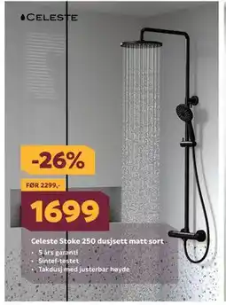 Megaflis Celeste Stoke 250 dusjsett matt sort tilbud
