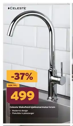 Megaflis Celeste Wakefield kjøkkenarmatur krom tilbud
