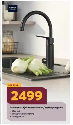 Megaflis Grohe start kjøkkenarmatur m/avstengning sort tilbud