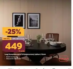 Megaflis Laug finerplate natur hvitpigmentert/lakkert 12mm tilbud