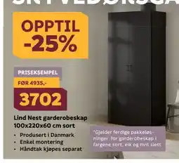 Megaflis Lind Nest garderobeskap 100x220x60 cm sort tilbud