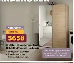 Megaflis Lind Nest skyvedørsgarderobe 150x220x67 cm eik med speil tilbud